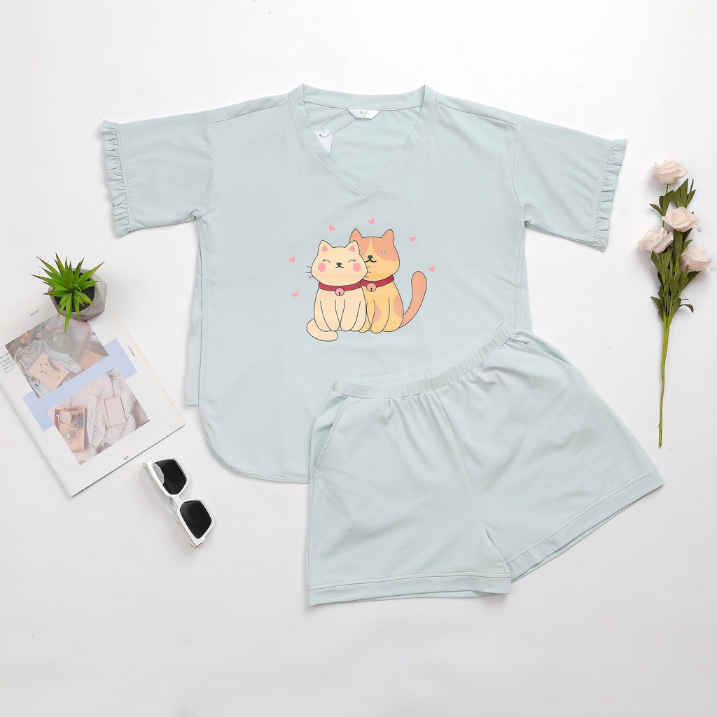 Bộ mặc nhà cotton cộc tay quần đùi P.noir PSS20-008 hàng chính hãng