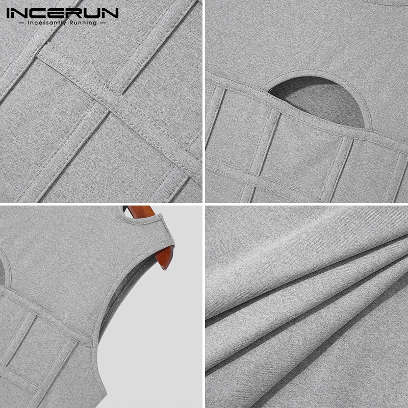 Áo thun ba lỗ Incerun màu trơn 3 màu tùy chọn thời trang cho nam