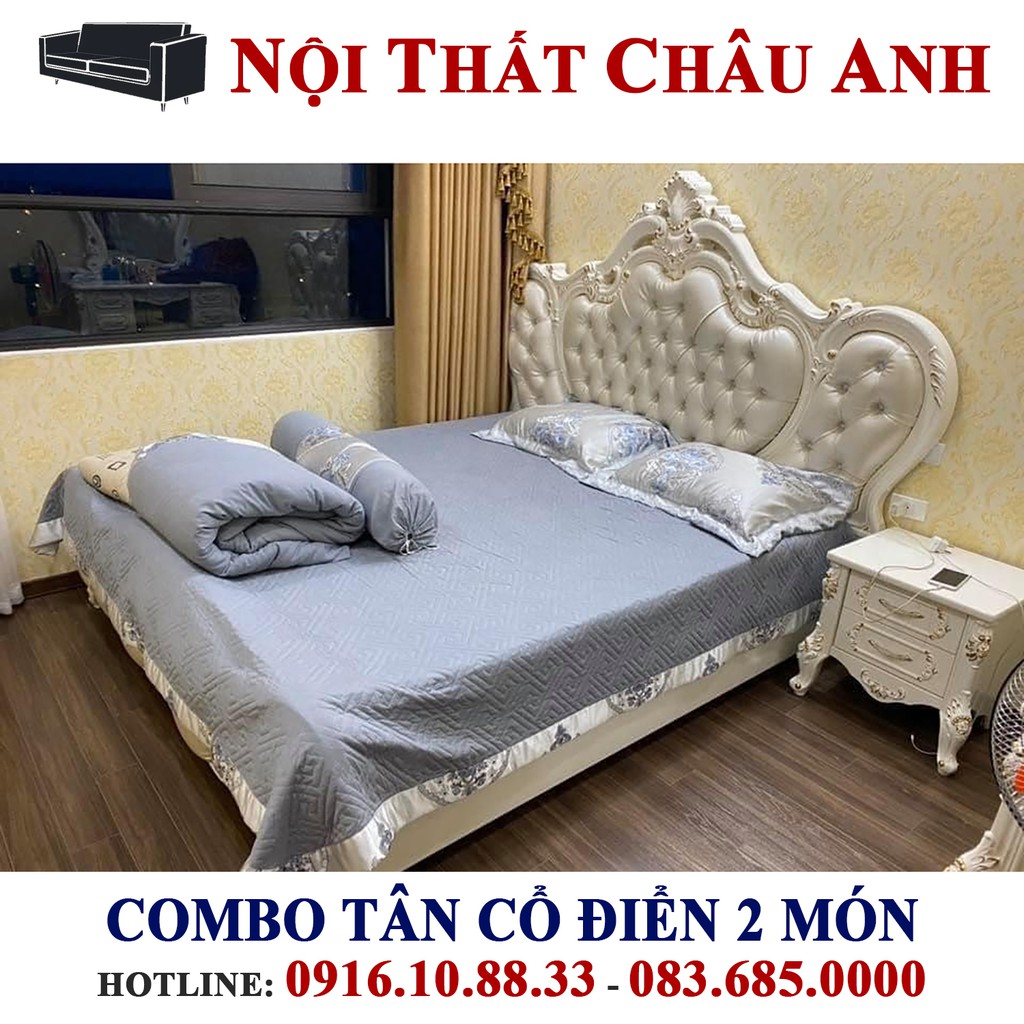 [Hàng Thủ Công] Combo Phòng Ngủ Tân Cổ Điển - Giường, Tab Đầu Giường - Phôi Nhập