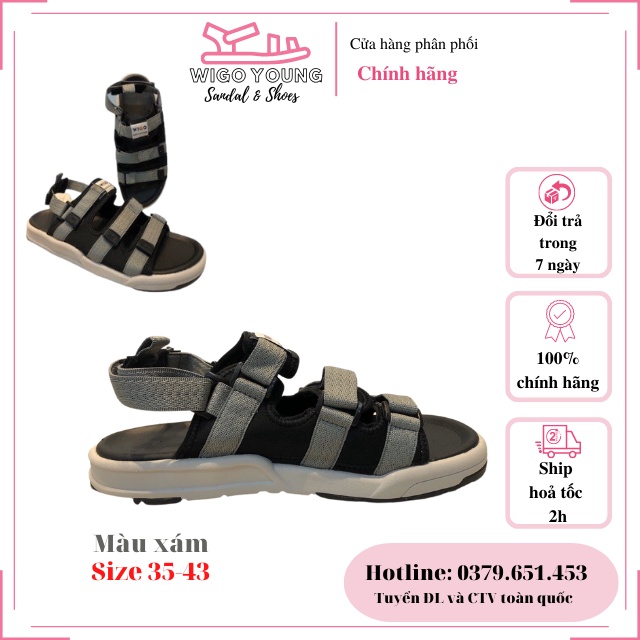 Giày Sandal 3 Quai Nam Nữ Học Sinh Sinh Viên Đi Học, Đi Chơi Đế Cao Su, Dép Có Quai Hậu, Dây Dù Full Size -Wigo Young
