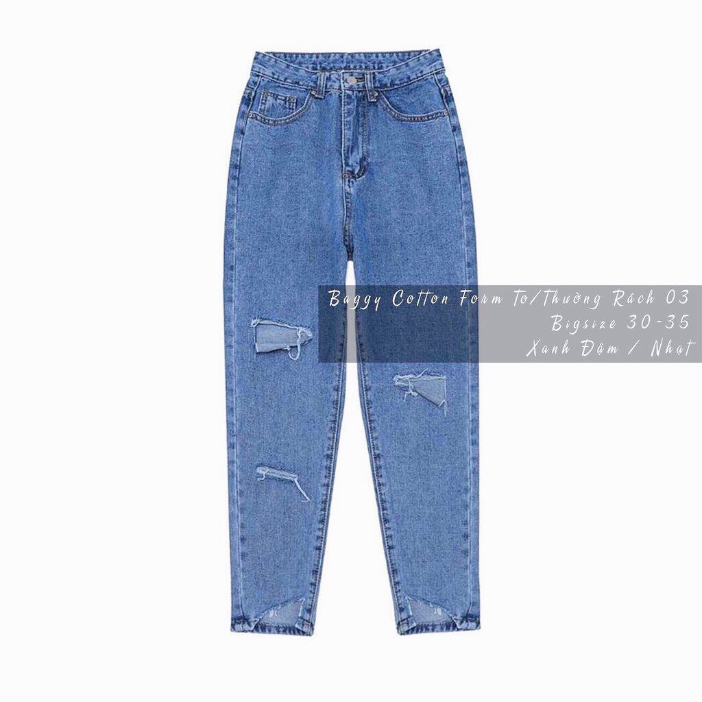 [Size 26-35] Quần Baggy Bigsize Nữ, Rách Đùi L21 Lai Chéo, Lưng Cao Siêu Đẹp, Không Giãn