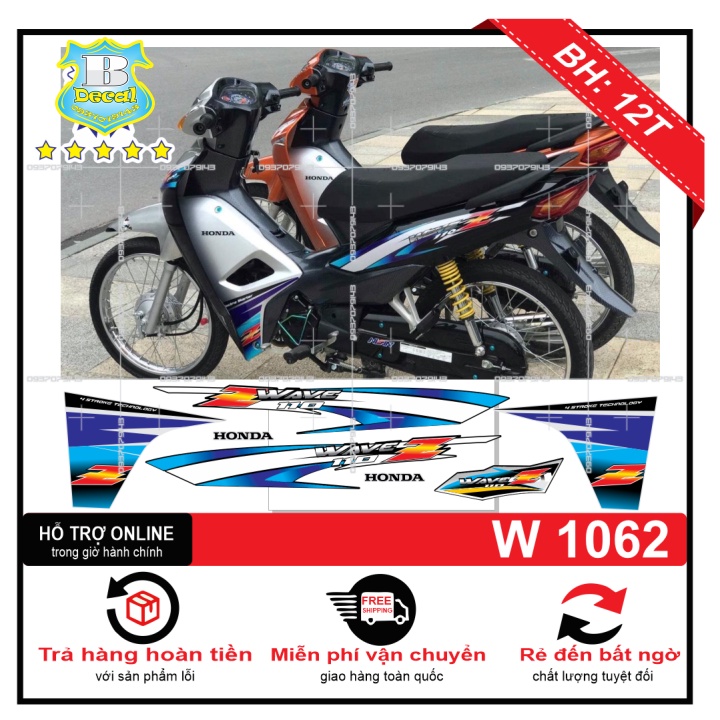 ( Quí khách vui lòng mang ra tiệm cho thợ dán ) Tem wave Z 110 xanh đen