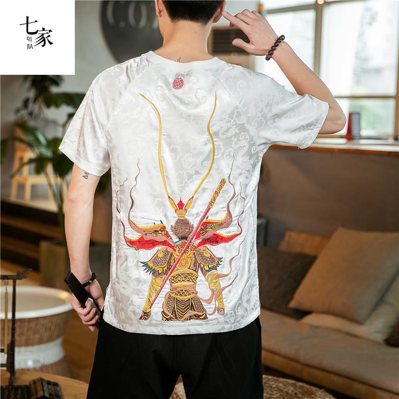 Áo Thun Thêu Hình Rồng Phong Cách Trung Hoa Cổ Điển Thời Trang Mùa Hè Cho Nam