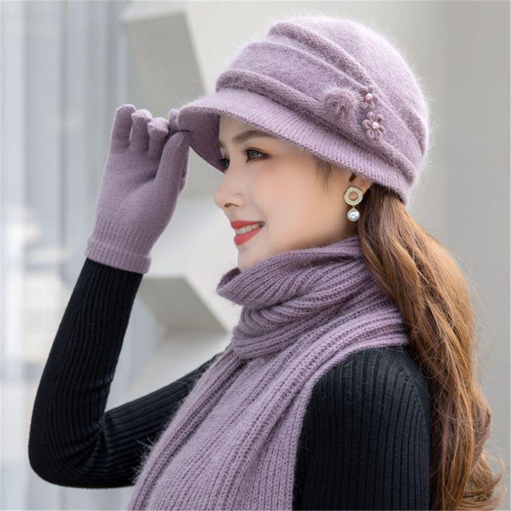 Bộ 3 Mũ Len Kèm Khăn Choàng Cổ Giữ Ấm Mùa Đông