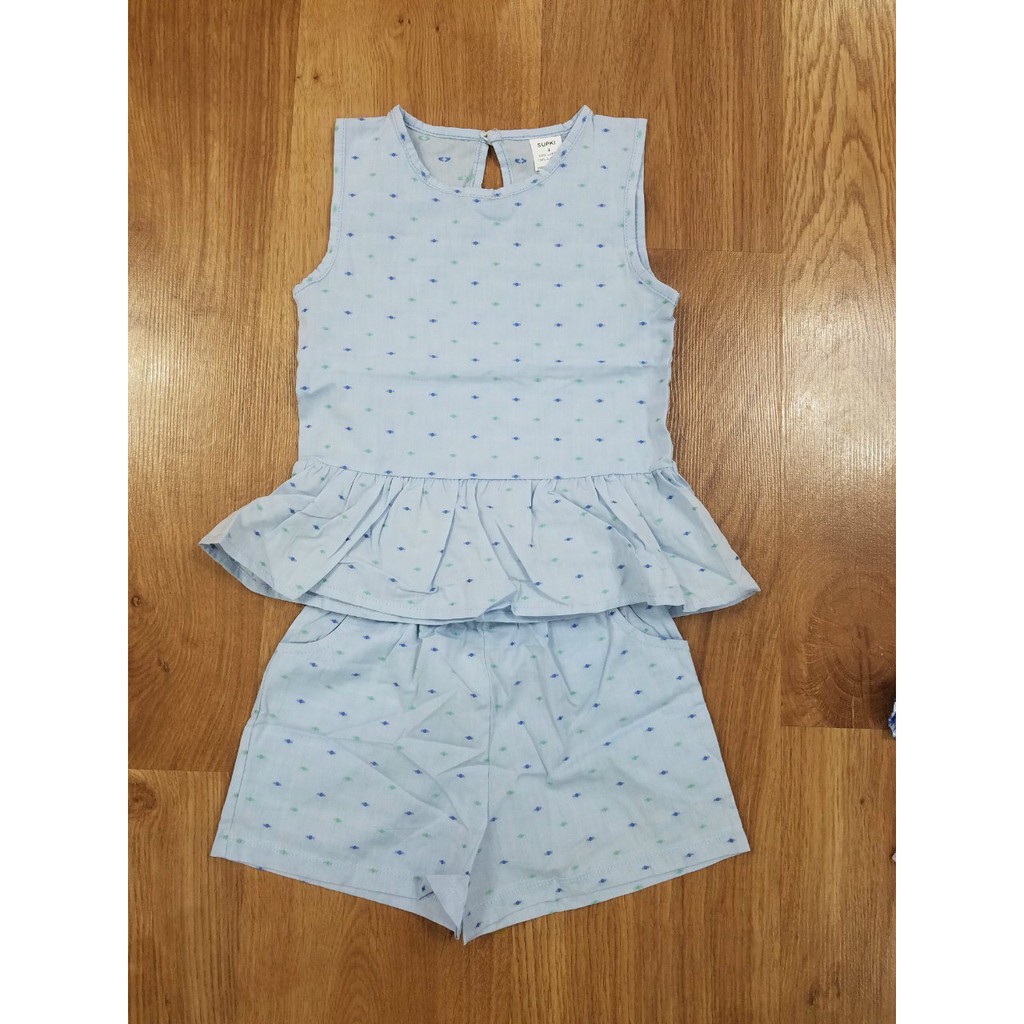 Bộ kate cotton kiểu peplum cho bé gái