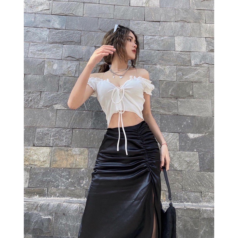 Áo Croptop Cột Dây Viền Bèo Chất Thun Gân Cực Sexy (TOMIE TOP) | BigBuy360 - bigbuy360.vn