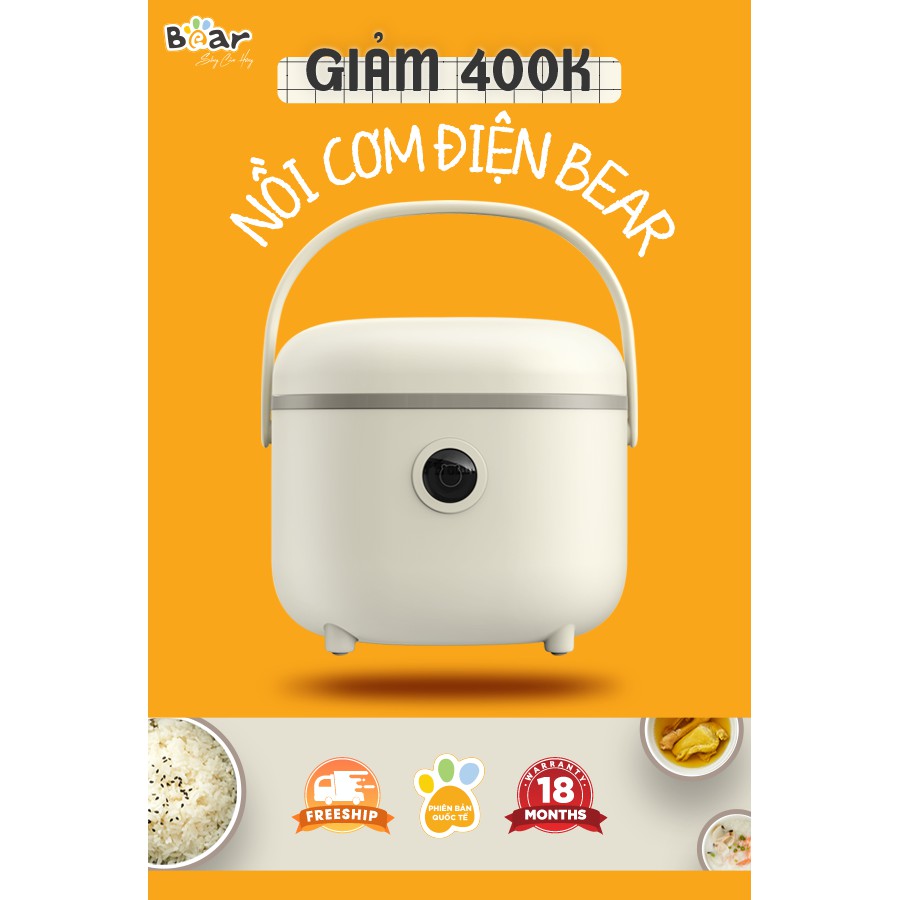 Nồi cơm điện mini thông minh Bear SUBE015 DFB-B20A1_Bản Quốc tế_Bảo hành 18 tháng. Nồi cơm điện mini 2L tiện lợi HAGU.