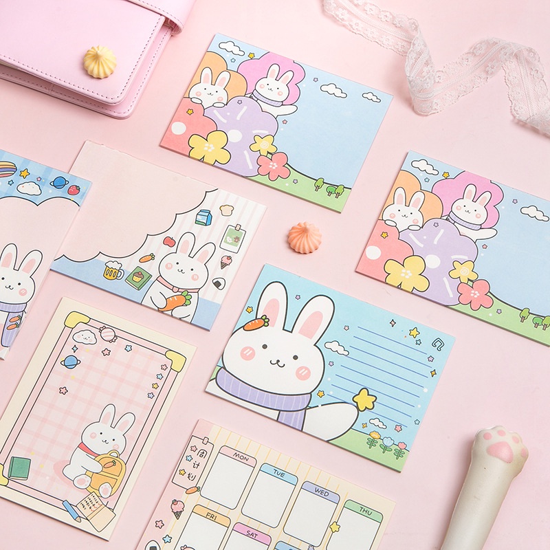 Giấy note cute ghi chú cao cấp mẫu hình Thỏ Happy Rabbit kute dễ thương set 30 tờ K75