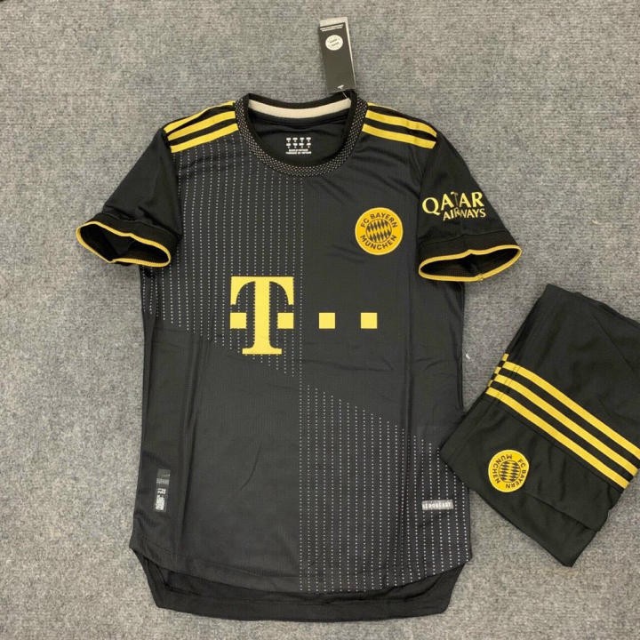 Quần Áo Đá Banh Đẹp Bayern Munich Đen Nhám Vàng Vải Gai Thái Hàng Xịn Xò Cực Chất - Đồ Đá Banh Đẹp PP Bởi Be Happy Sport