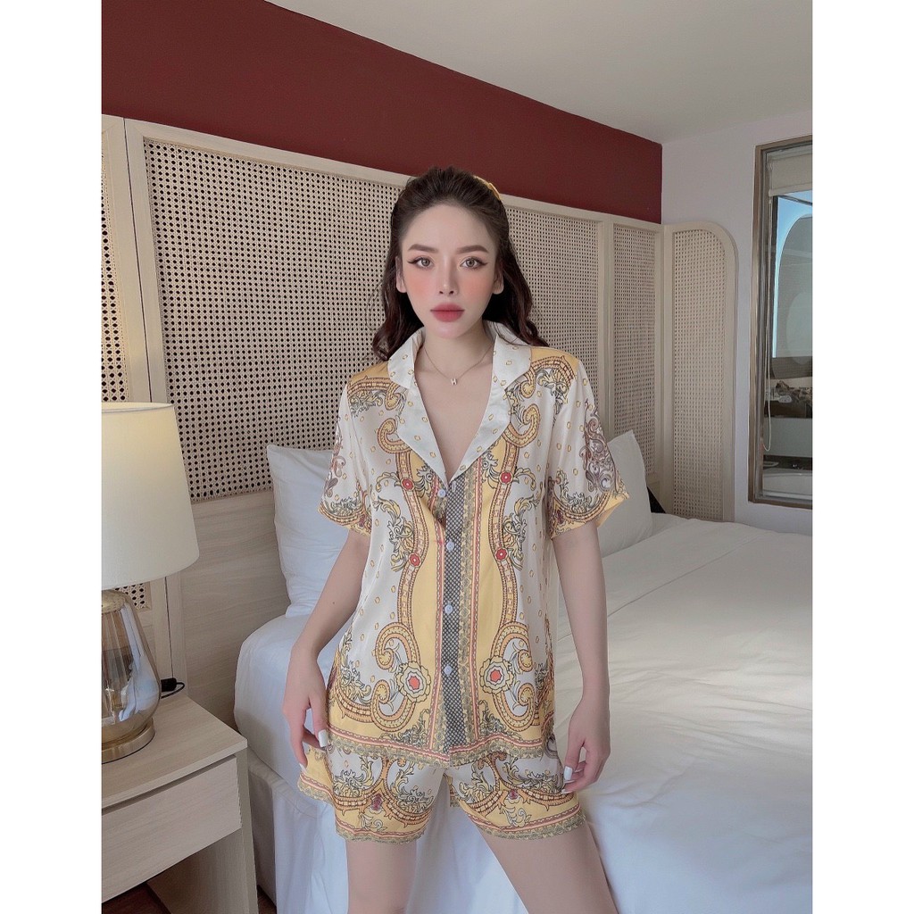 Bộ ngủ lụa tay ngắn quần đùi chất liệu latin (kèm video và ảnh thật) | BigBuy360 - bigbuy360.vn