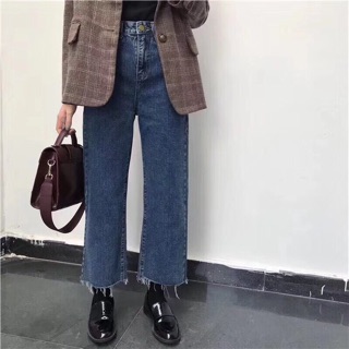 Quần jean ống suông cạp cao