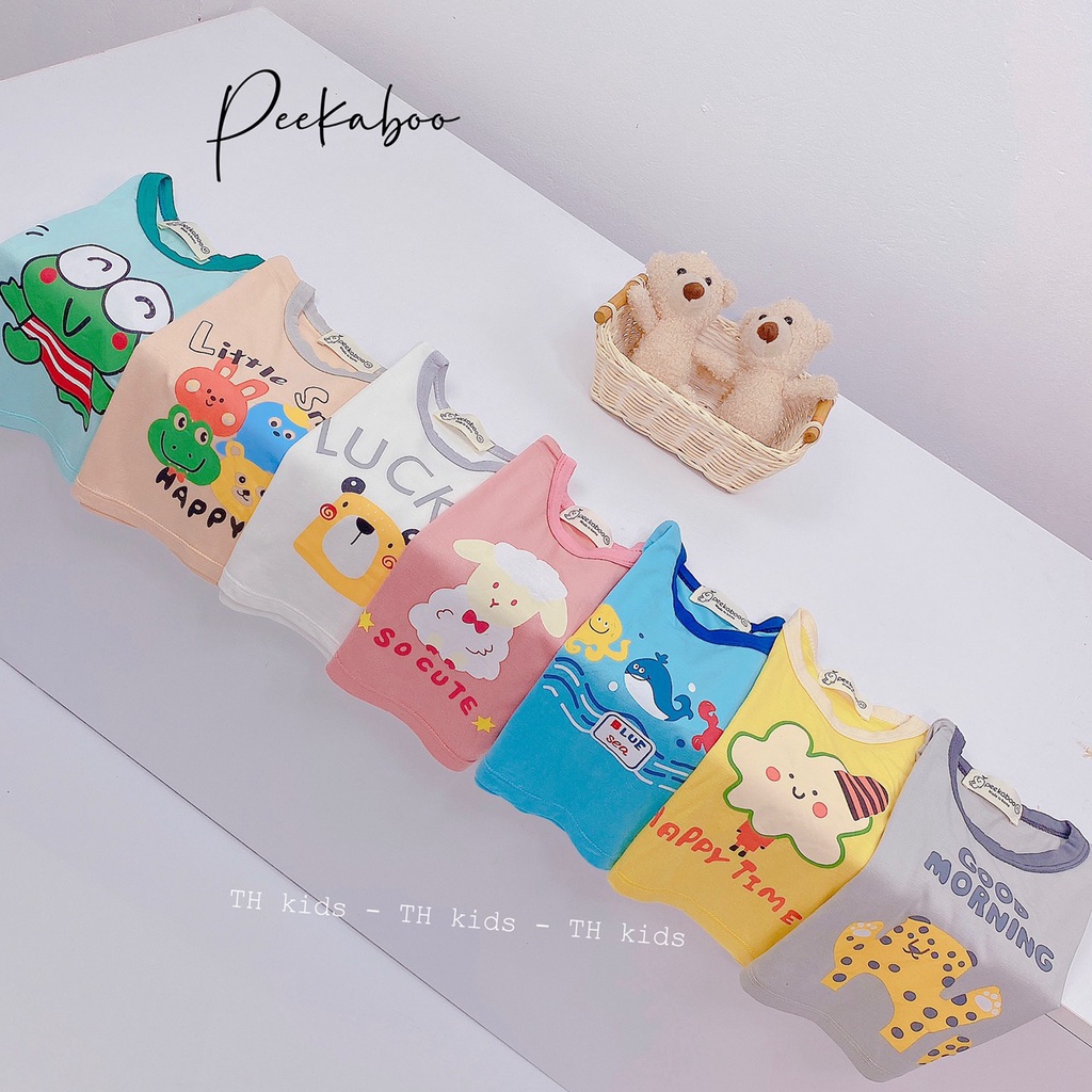 Áo dài tay thun lạnh cổ tròn họa tiết con vật cho bé Peekaboo