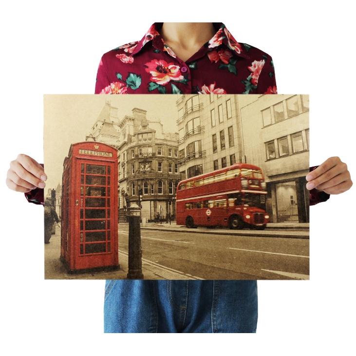 Poster London hình booth London trang trí quán cà phê/điện thoại