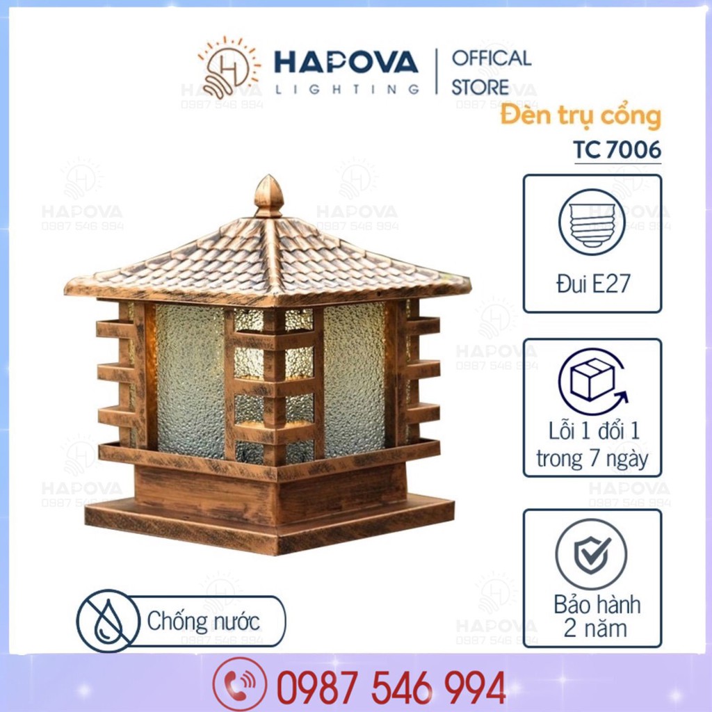 Đèn trụ cổng mái chùa cỡ 300mm HAPOVA KAYLIN 802