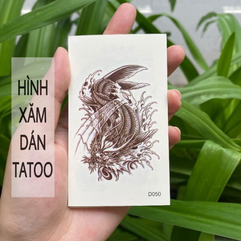 Hình xăm cá chép hóa rồng d50 size nhỏ &lt; 10x6cm. Boss tatoo xăm dán tạm thời