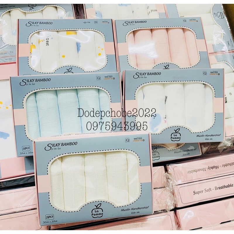 Set 5 Khăn sữa La Pomme sợi tre 2 lớp cao cấp
