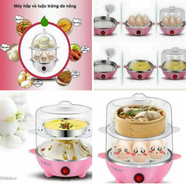 Nồi luộc trứng hấp thức ăn 2 tầng