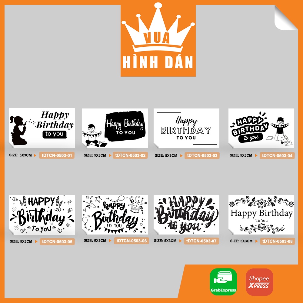 Set 50/100 sticker HAPPY BIRTHDAY TO YOU 5x3cm - nhãn dán lên hộp quà, gói quà hoặc túi đựng sản phẩm, kiện hàng (4.002)