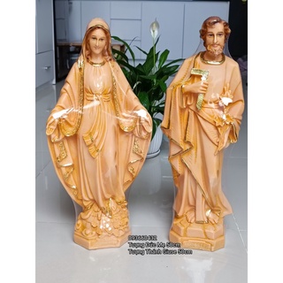 Bộ 2 tượng Đức Mẹ Ban ơn và Thánh Giuse 50cm màu nâu vàng tượng công giáo chất liệu composite