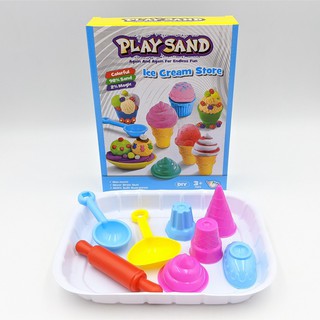 Bộ đồ chơi cát động lực, an toàn, đồ hàng, đất nặn - Làm Kem/ Bánh cho bé