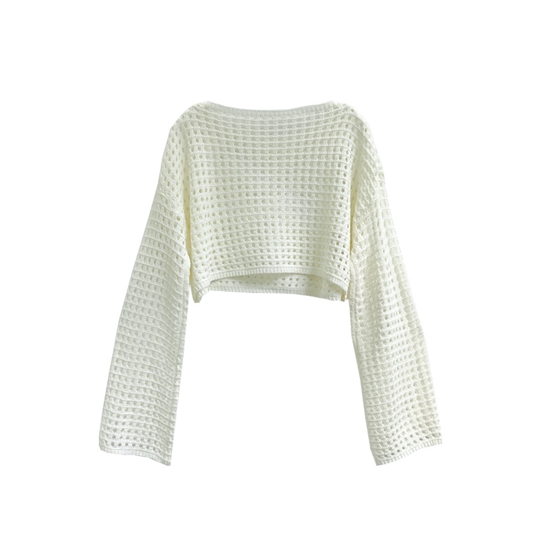 NUZIRO Áo kiểu  dệt kim tay dài dáng rộng ngắn chống nắng thiết kế rỗng ngọt ngào cho nữ