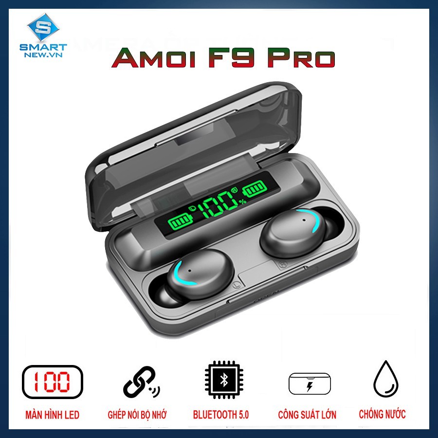 Tai nghe không dây Bluetooth TWS AMoi F9 Pro - Chống nước IP67 - Pin 2000maH - Dùng 600 tiếng