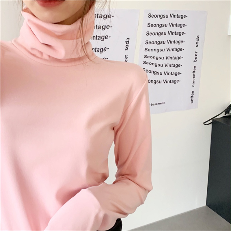 SUXI Áo Thun Dài Tay Cổ Cao Màu Sắc Đơn Giản Cho Nữ