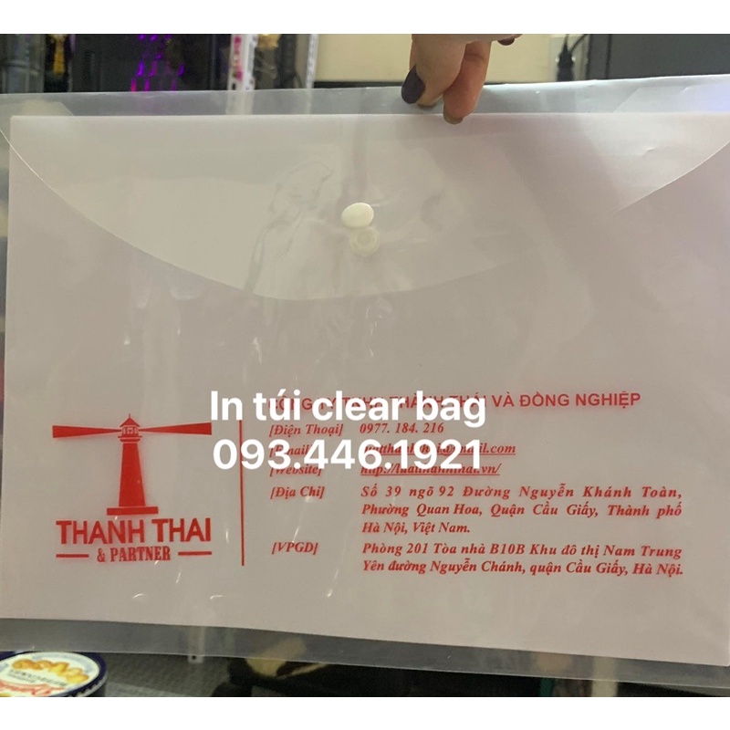 túi khuy bấm, túi đựng tài liệu có in tên, túi clearbag đựng tài liệu