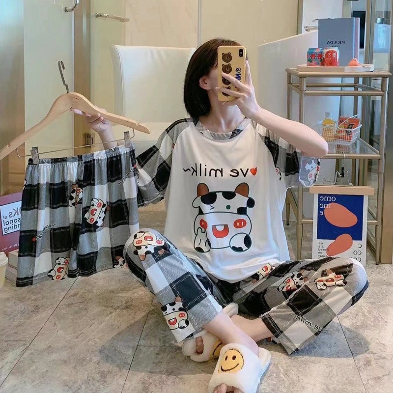[SHOP UY TÍN]-[RẺ VÔ ĐỊCH] BỘ PIJAMA TAY NGẮN QUẦN SUÔNG THUN HOẠ TIẾT SIÊU XINH | BigBuy360 - bigbuy360.vn