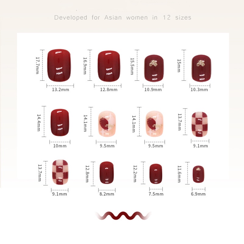 Hộp 24 Móng Tay Giả Hình Vuông Màu Đỏ Rượu Vang
