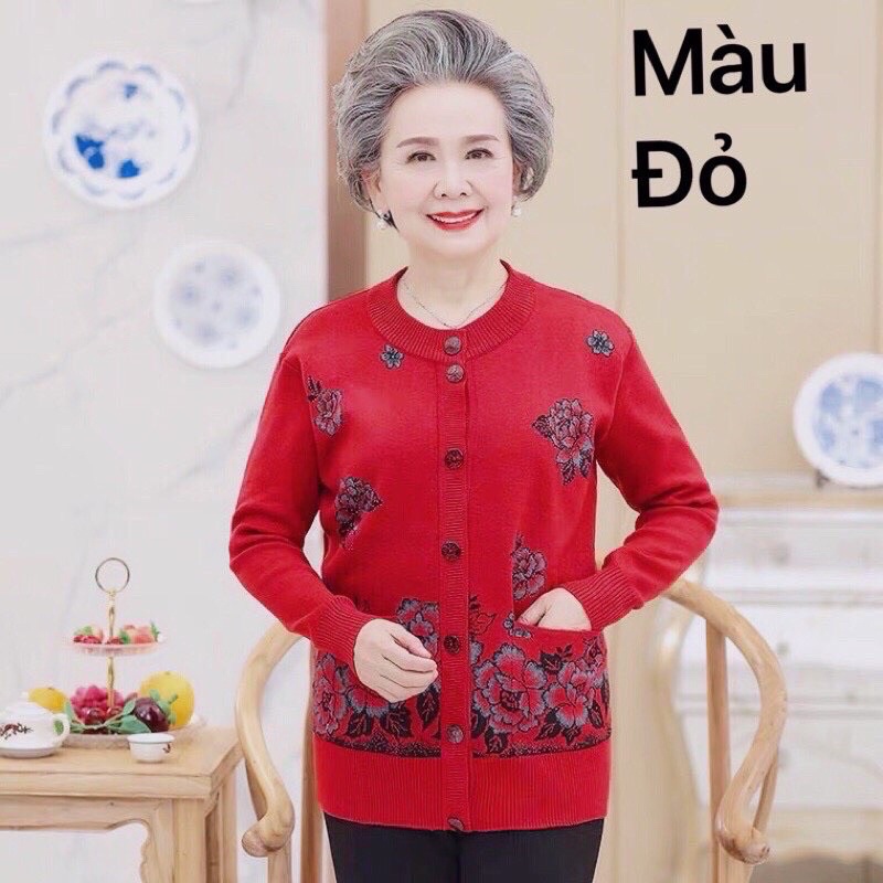 Áo Khoác Len Cho Mẹ Cho Bà Chất Len Dày Dặn Free Size 50-75Kg