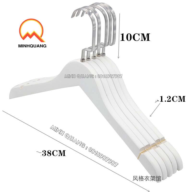 Móc treo quần áo băng gỗ cổ tròn sơn màu trắng mịn chống ẩm, đầu móc xoay 360 độ, sang trọng bền đẹp