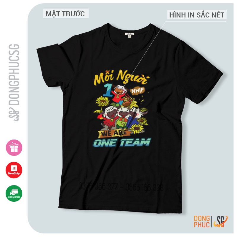 Áo nhóm one team màu đen, thun mềm mịn cổ tròn, tay ngắn, unisex nam nữ SGY219D | SG