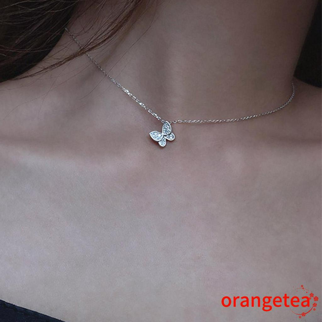 Dây Chuyền Kim Loại Mặt Hình Bướm Đính Đá Lấp Lánh Cho Nữ