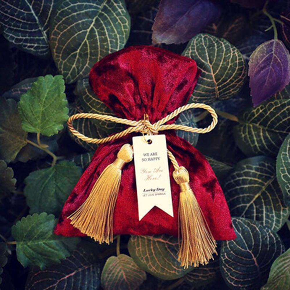 Hộp Đựng Kẹo Bằng Vải Nhung Có Dây Rút Cho Khách Dự Tiệc Cưới