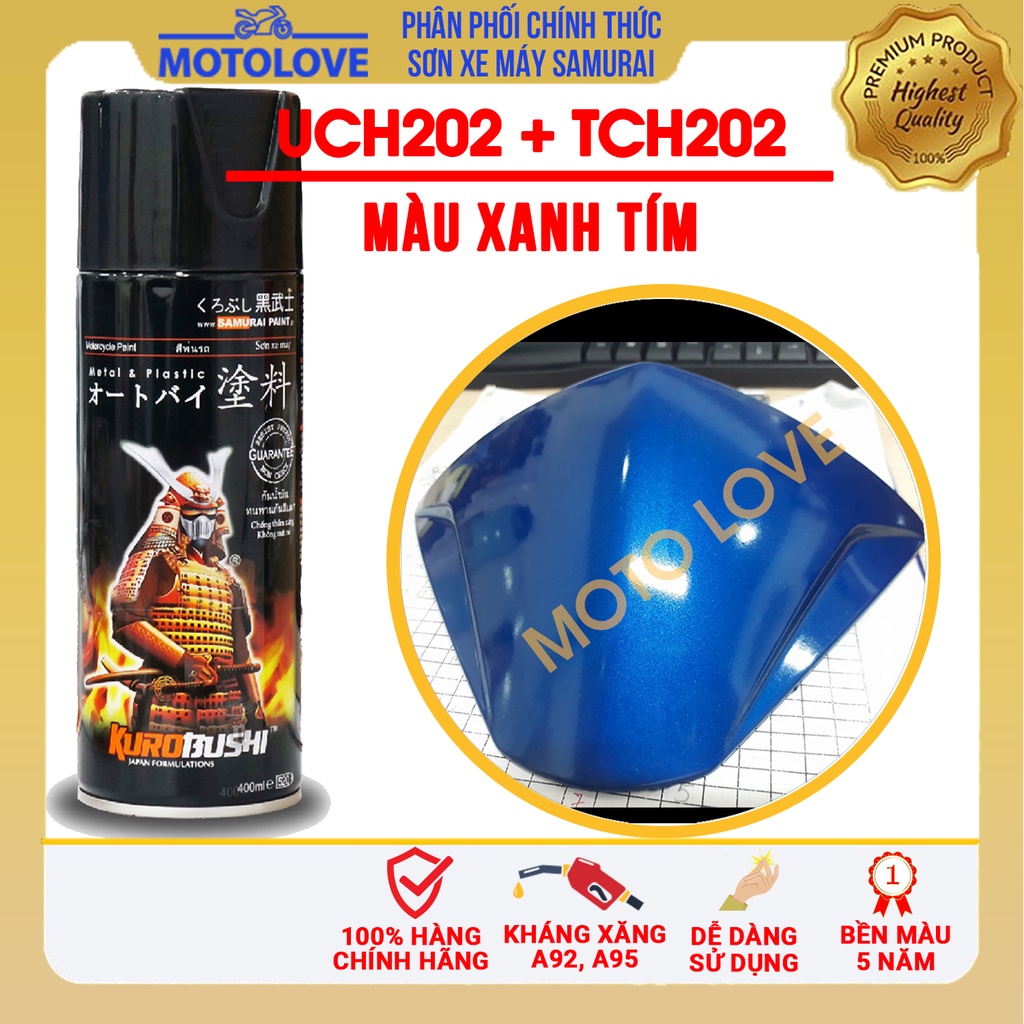 Combo Sơn samurai hai lớp màu xanh tím UC + TCH202 loại 2K chuẩn quy trình độ bền 5 năm gồm 2K04 - UCH202 - TCH202 -2k01