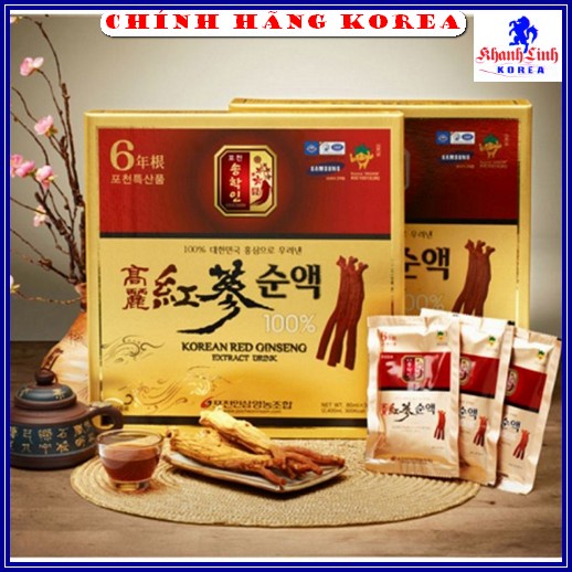 Nước Hồng Sâm Nguyên Chất Pocheon Hàn Quốc, Hộp 30 Gói x 80ml