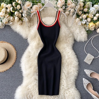 Đầm len 2 dây cổ tròn gợi cảm, váy len dáng ôm