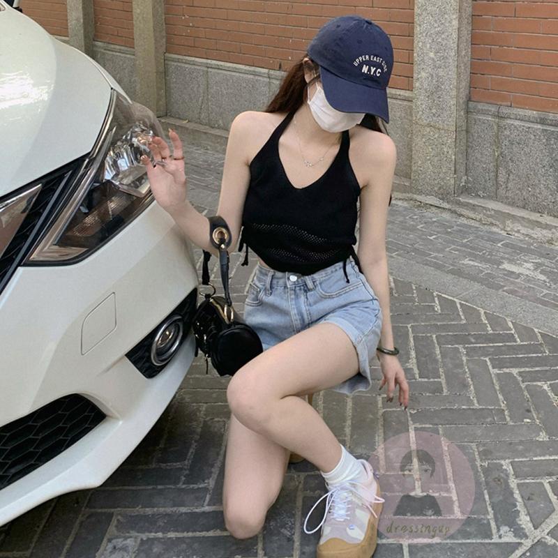 Áo Tank Top Dệt Kim Hở Lưng Màu Trơn Thời Trang Mùa Hè Dành Cho Nữ