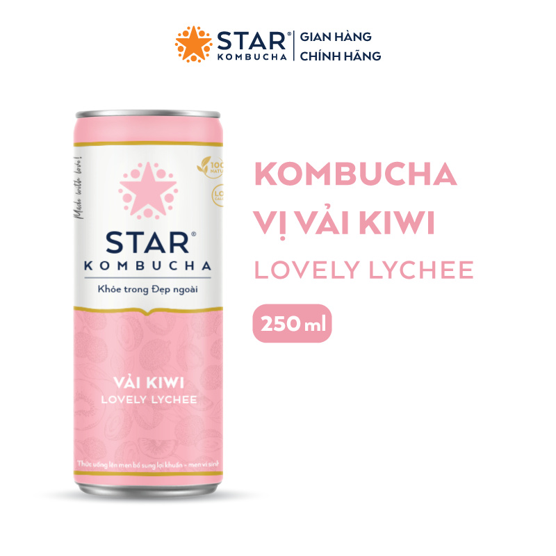 Thùng 12 lon trà STAR KOMBUCHA All-in-one (250ml/lon) - Trà lên men vi sinh chứa probiotics giúp bảo vệ sức khoẻ