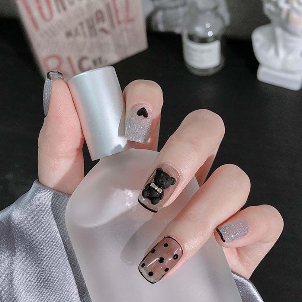 OCEANMAP Phụ Kiện Trang Trí Móng Tay Nghệ Thuật Hình Nơ Gấu Dễ Thương DIY