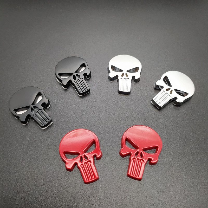 Set 2 Miếng Dán Kim Loại Hình Đầu Lâu 3D Dùng Để Trang Trí Xe Mô Tô