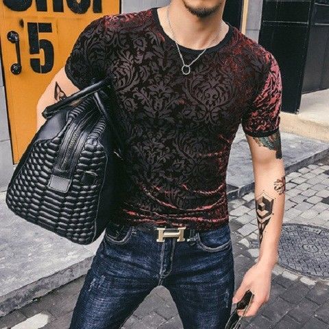 Áo Thun Tay Ngắn Dáng Ôm Bằng Lụa Lạnh Thoáng Khí Thời Trang Cho Nam