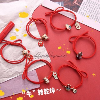 Dây cột tóc chỉ đỏ may mắn kiêm vòng đeotay dây đỏ may mắn gắn charm xinh xắn