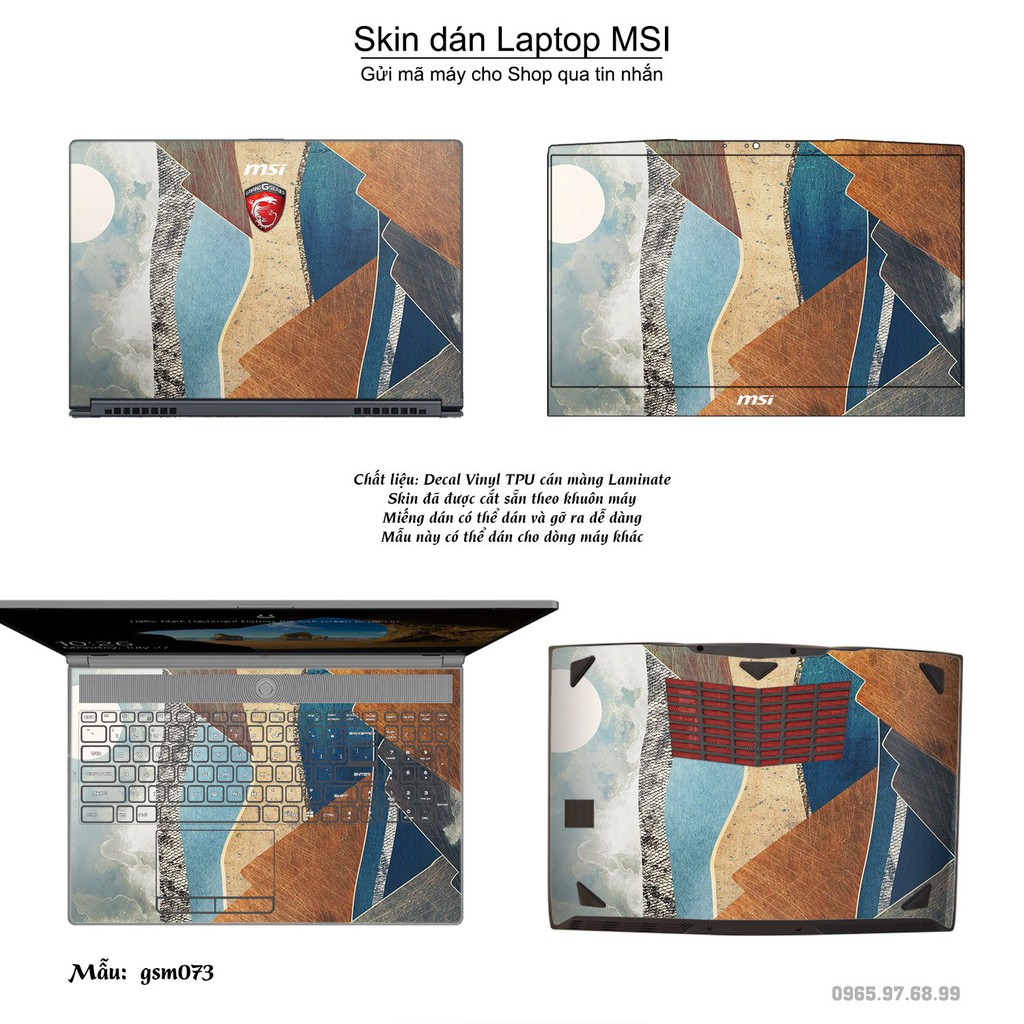 Skin dán Laptop MSI in hình giả sơn mài (inbox mã máy cho Shop)