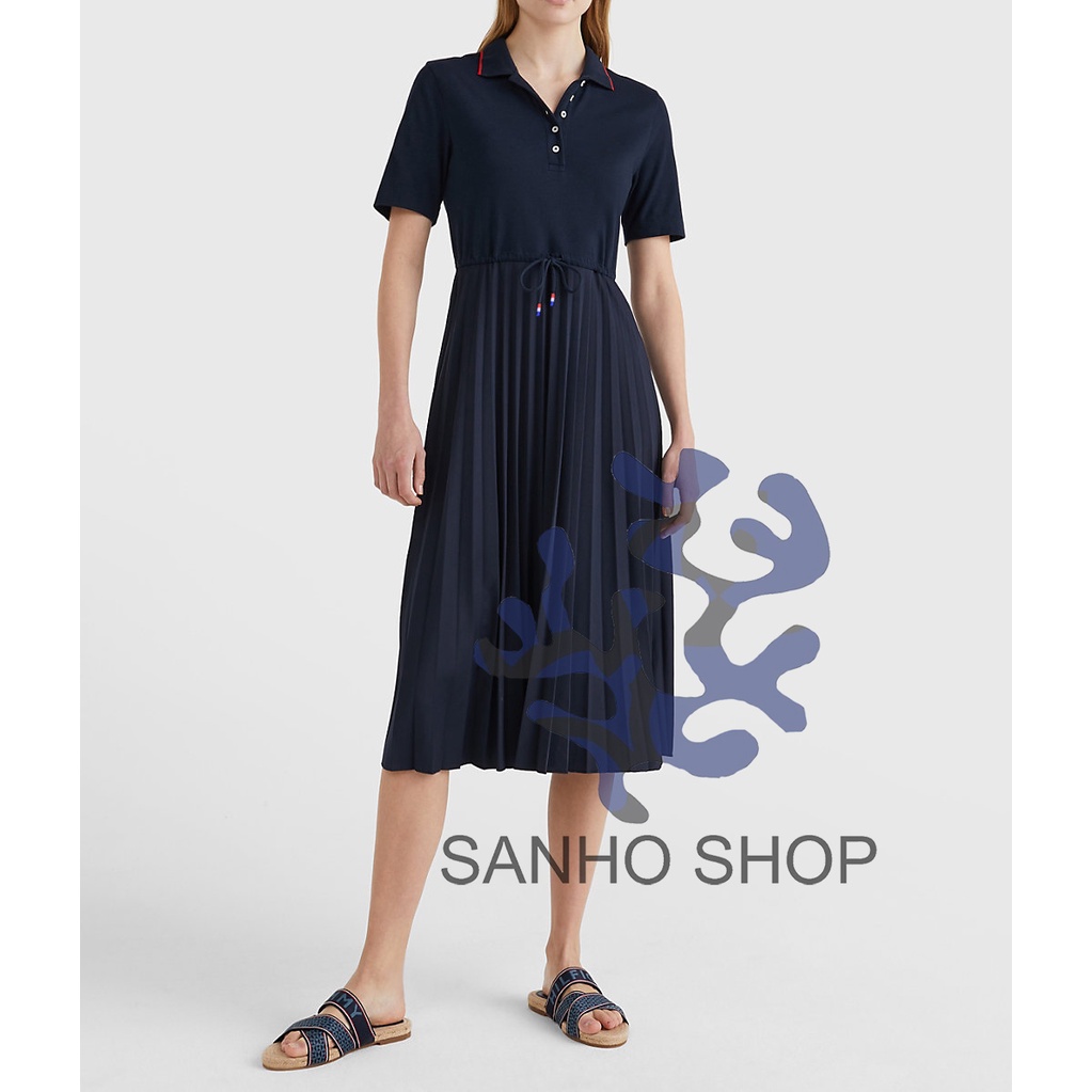 ĐẦM T0MMY HlLFlGER PIQUE PLEATED POLO