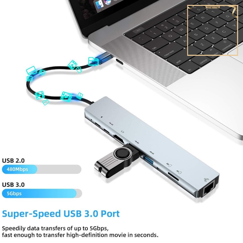 Bộ Sạc Đa Năng 8 Trong 1 Hdmi-Compatible Rj45 Usb 3.0 Tf Pd