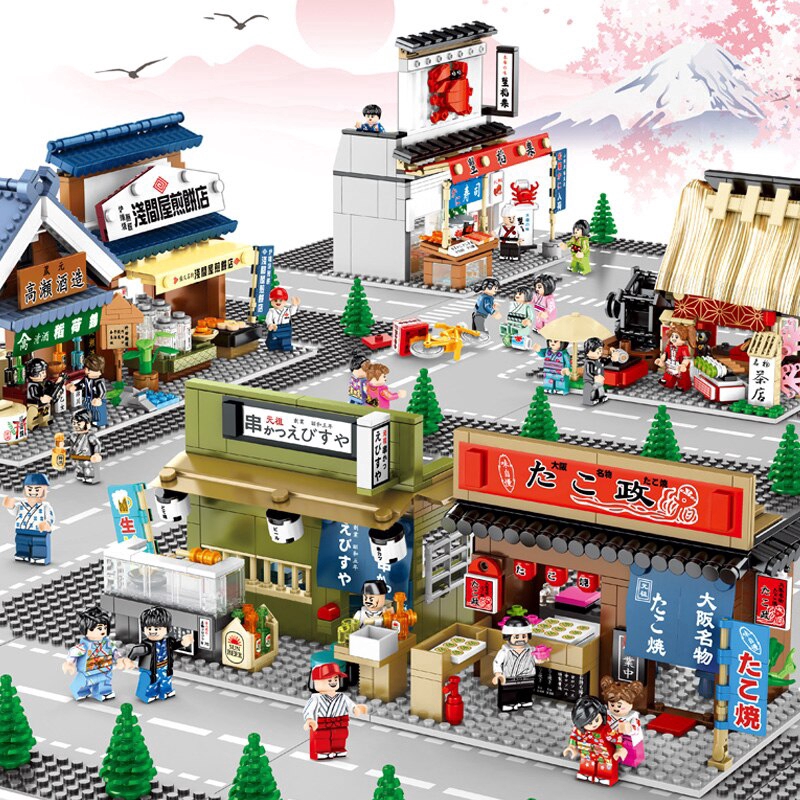 SEMBO Japanese-style Street View Series Teahouse Osaka Zhan Yu Shao Building Blocks Toys 601069 601070 601071