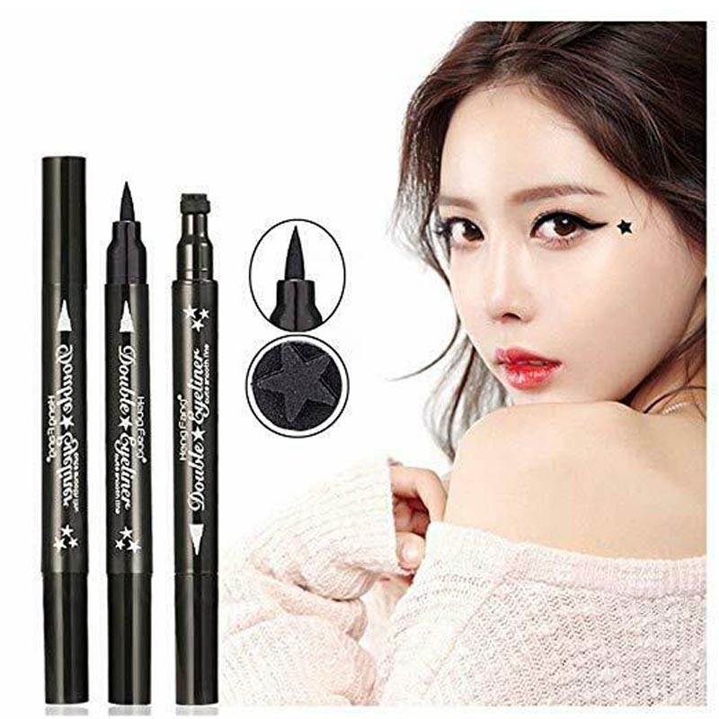 Bút kẻ mắt nước hai đầu màu đen chống thấm nước đầu hình sao/ trái tim