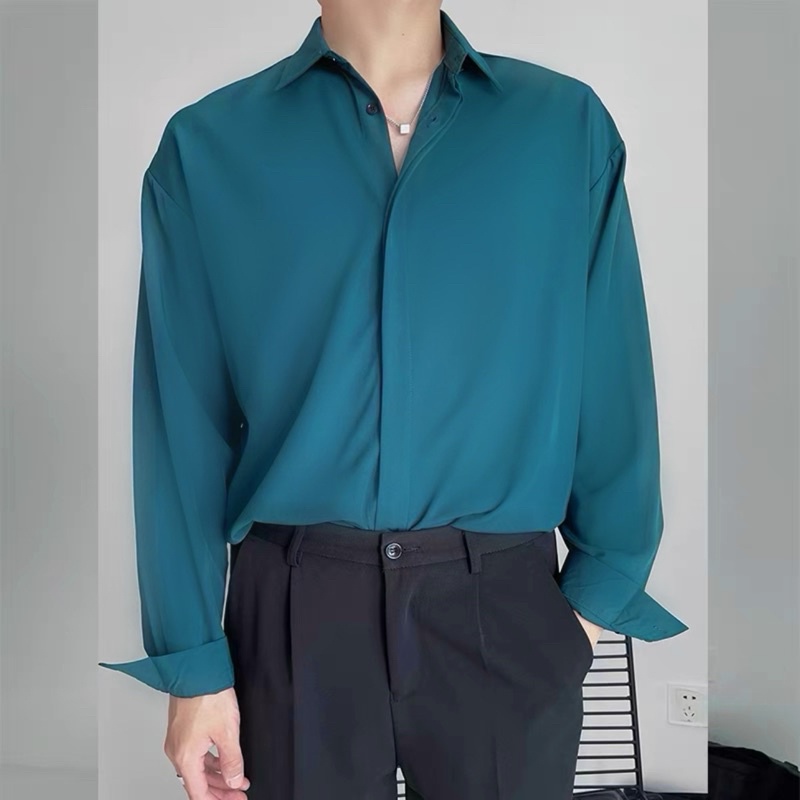 Áo sơ mi nam form rộng dài tay GIẤU NÚT vải Lụa mềm mịn ít nhăn MRGN01 Từ 40-85kg